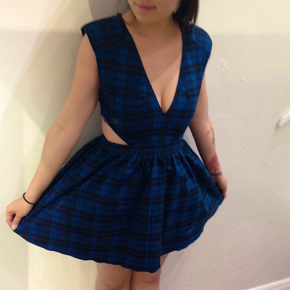 2010s Pretty Plaid Dress in Blue & Black